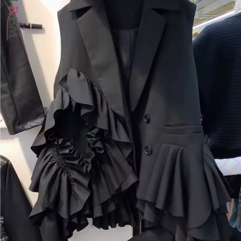 Black Ruffled Blazer Vest